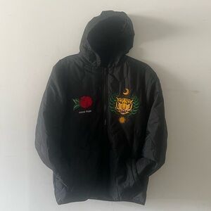 Reason Black Hooded Windbreaker with Embroidery